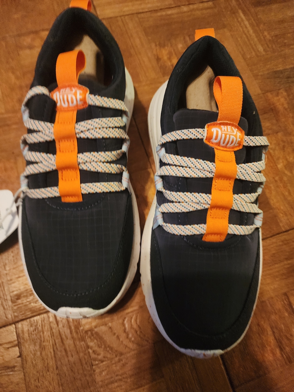 Hey Dude Kids Navy Sneakers with Orange Pull Tabs